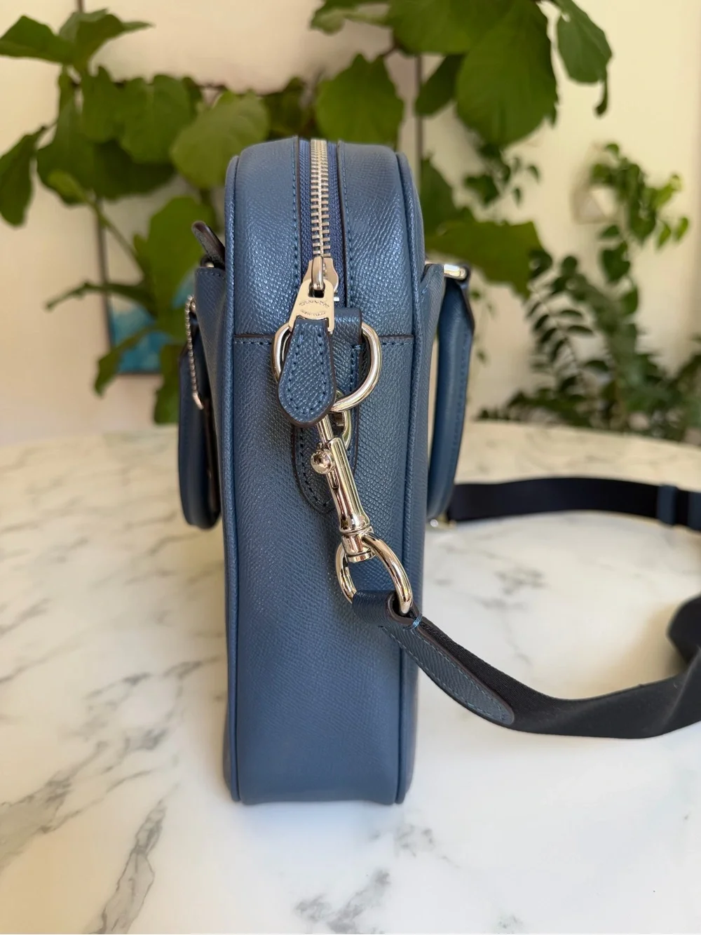COACH Perry Slim Brief Briefcase Laptop Bag Denim Blue Leather F59057
